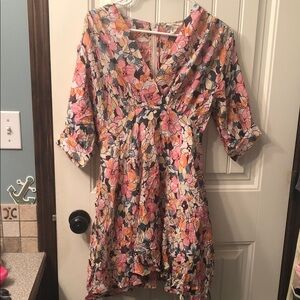 The Korner Floral V-Neck Dress in Pink and green